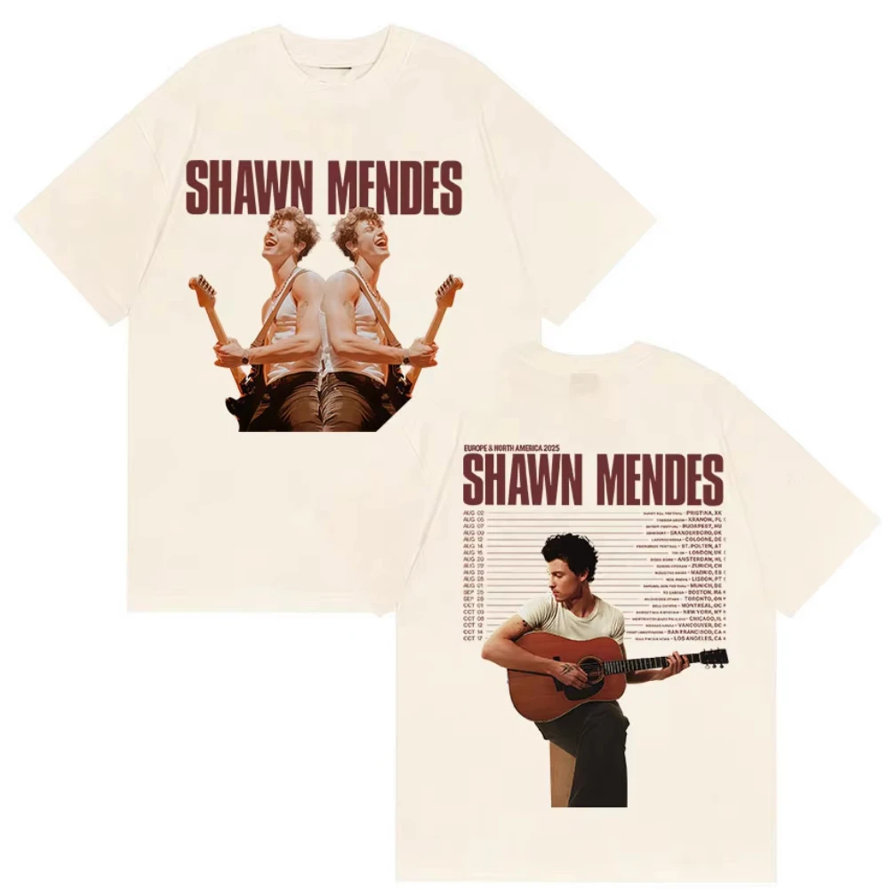 المغني شون مينديز موسيقى البوب 2025 ميرش تي شيرت الرجال النساء Harajuku ريترو المتضخم الإناث تي شيرت ملابس علوية من القطن عادية تي شيرت #1