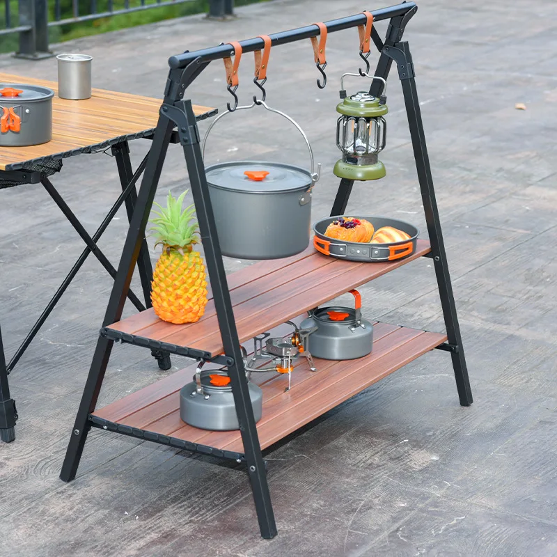 

Customizable Outdoor Storage Rack Camping Gear Portable Camping Triangle Aluminum Alloy Storage Rack Foldable Picnic Table