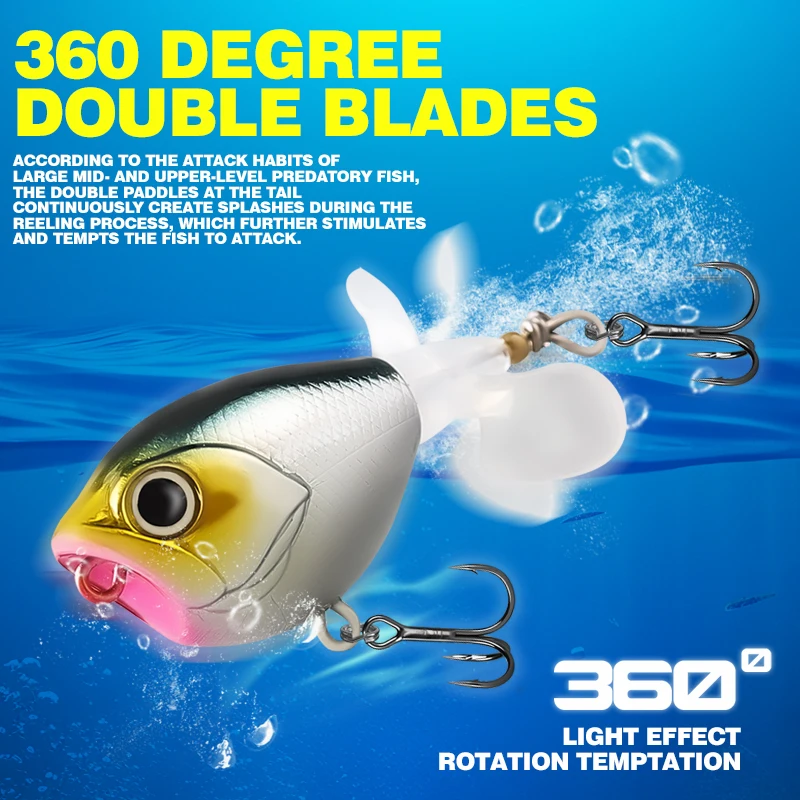 

TAIYU Topwater Microbait Popper Fishing Lure Rotating Double Propeller Tail Big Water Splash Wobblers Artificial Fishing Tackle