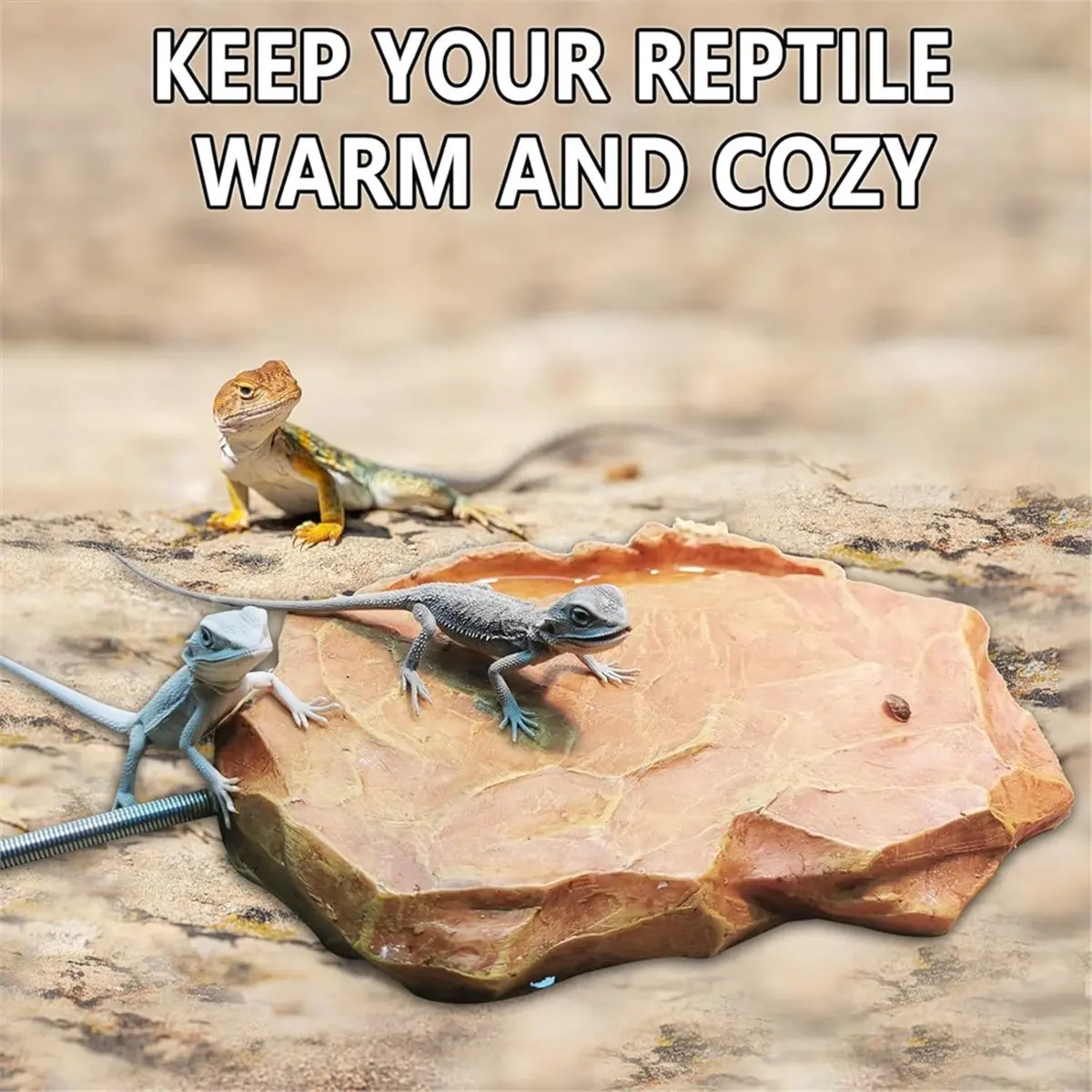A67T NEW Reptile Heat Rock with Feeding Trough Heat Rock for Bearded Dragon Temperature Adjustment Heat Rocks US Plug