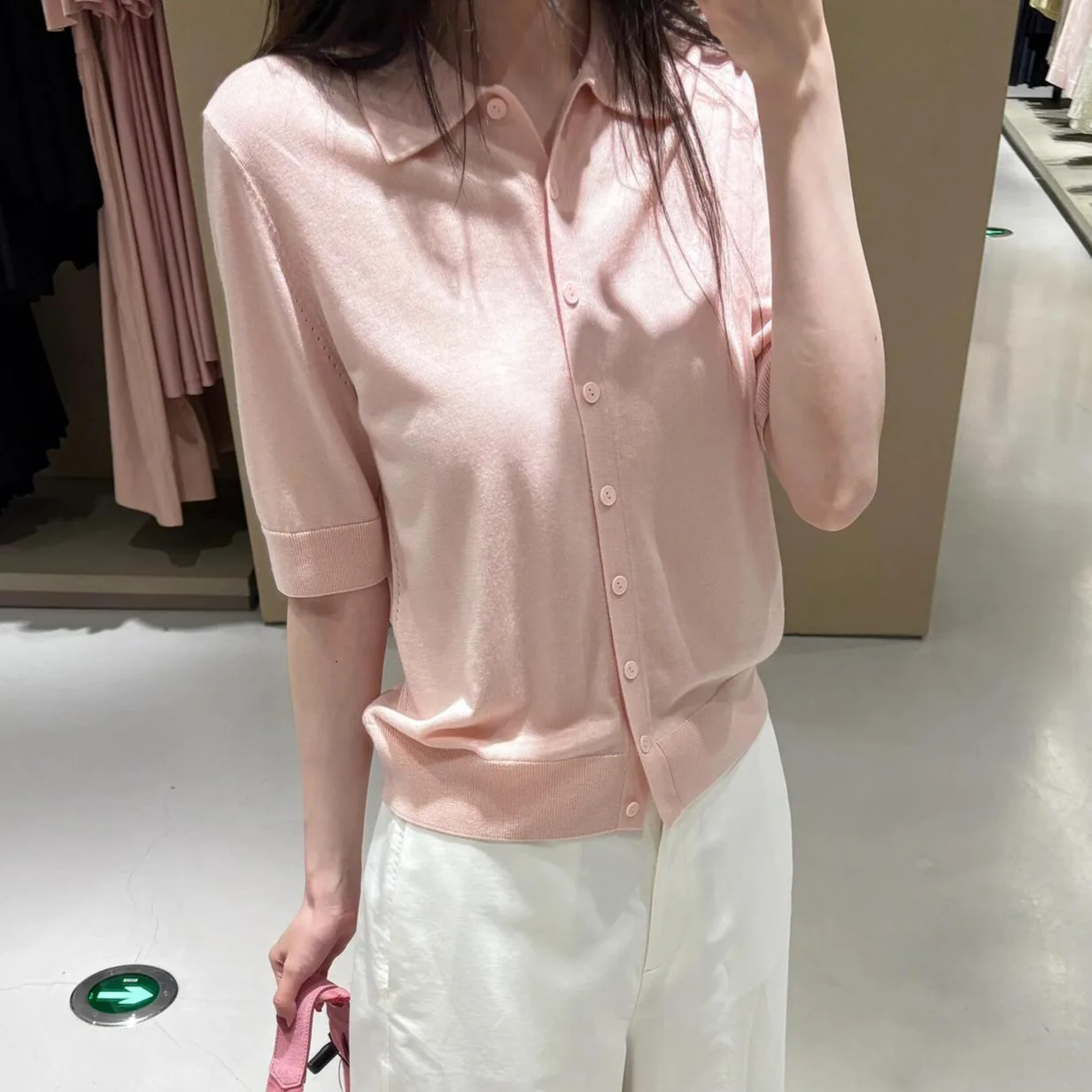 

Slim Fit Short Sleeve Polo Cardigan Pink Summer 2025 New Knitted Thin Top