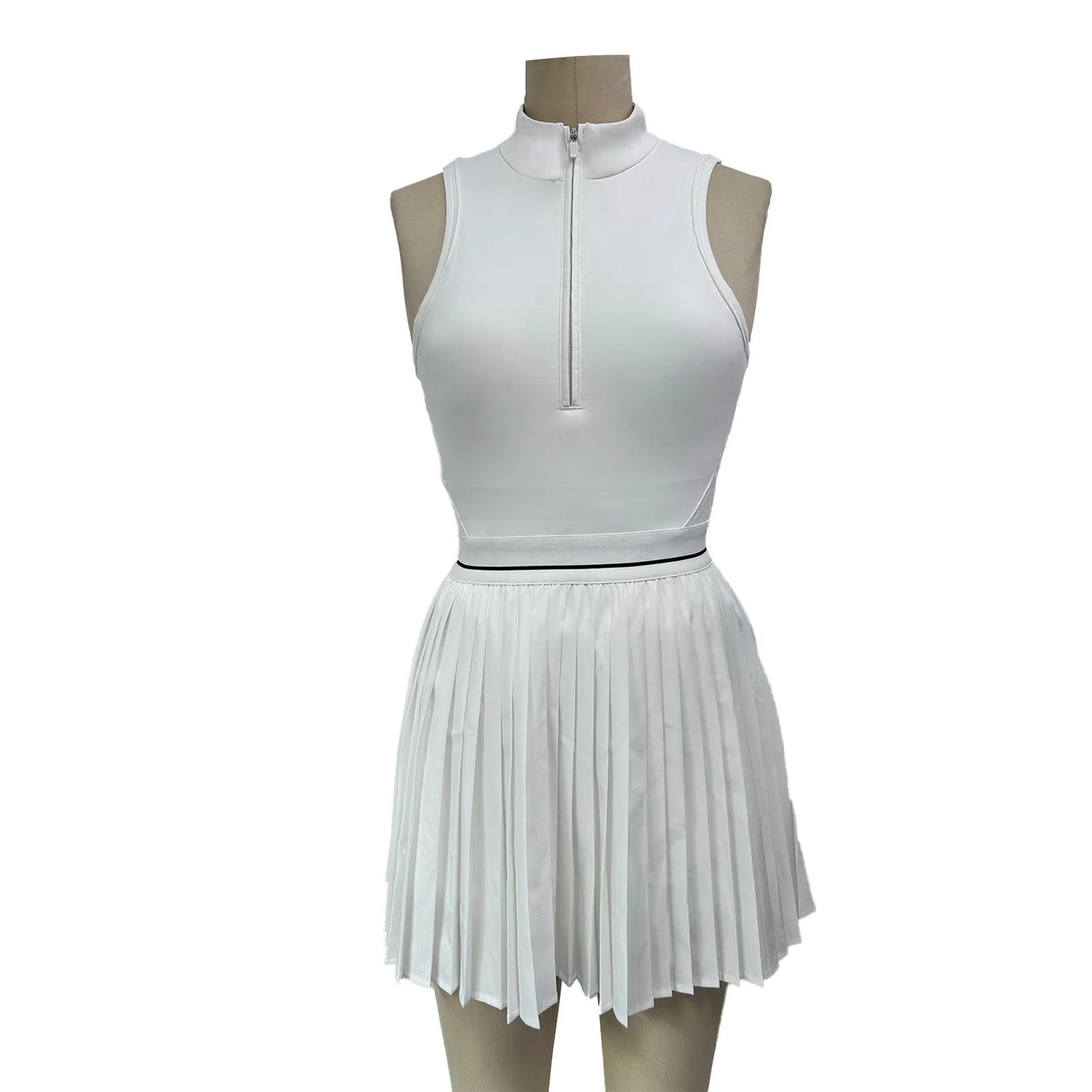 

2025 New Fashion Tape Sports Skirt Front Zipper Tennis Running - Friendly Cut Out Breathable Pleated Dress for Trendy Fitness