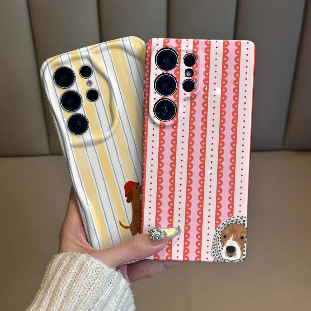 Red Stripe Dog Scarf Cover For Samsung Galaxy S26 S25 S24 S23 S22 FE Plus Ultra Feilin Phone Case Wave Oil Phone Case