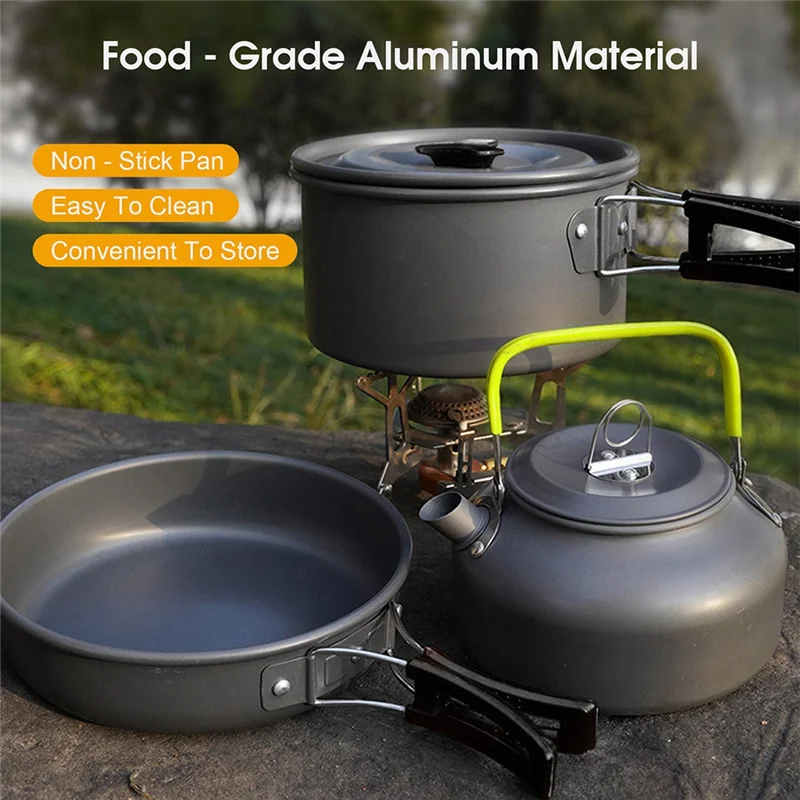 

NALFI-4-Person Or 5-Person Outdoor For Camping Cookware Set Aluminum Non-Stick Teapot Combo Easy Clean Portable For Hiking