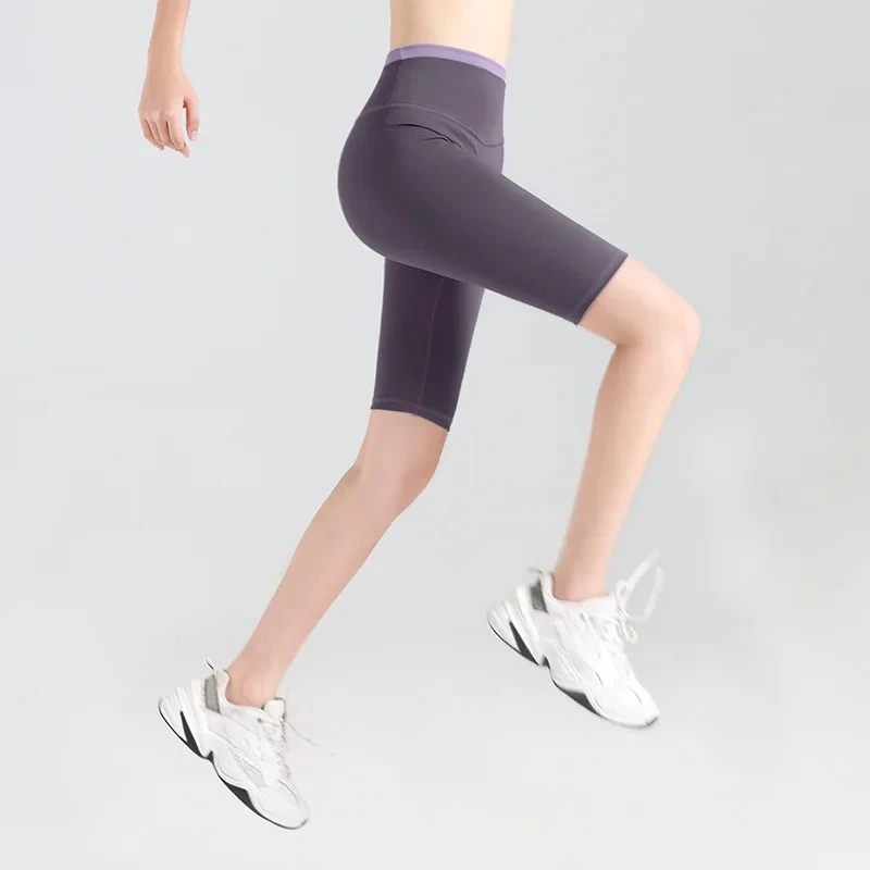 

Peach Waist Splicing Five-point Pants, No Embarrassment Line Nude High Waist Running Sports Yoga Shorts for Women