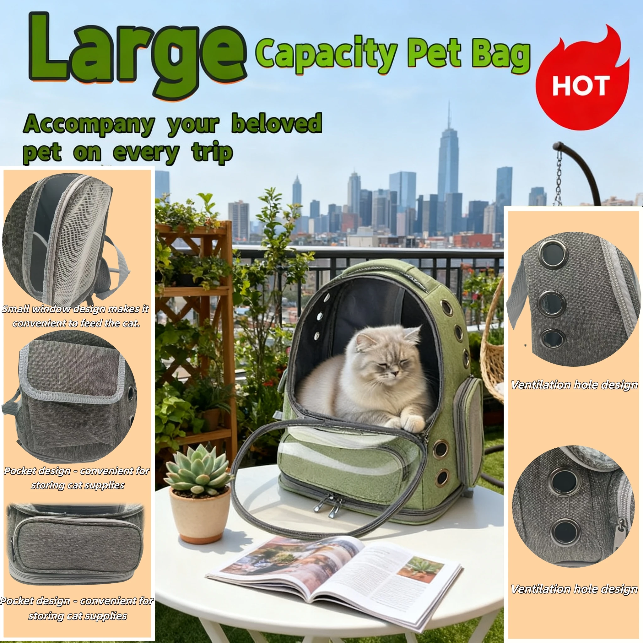 Mochila transportadora transparente para mascotas, accesorios ideales para gatos, bolso de hombro para mascotas al aire libre, suministros transpirables para mascotas con amplia ventilación