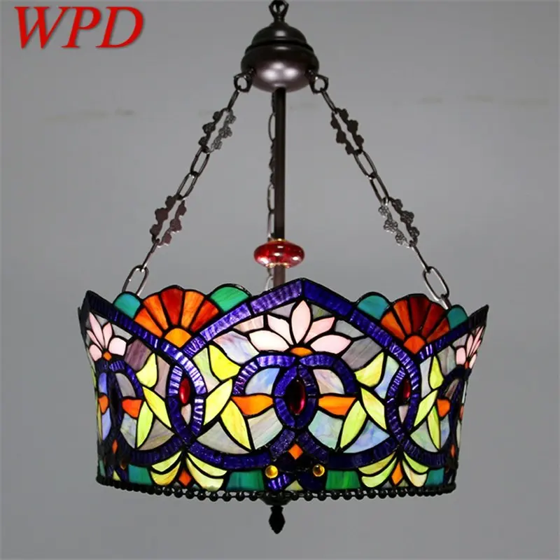 

WPD Tiffany Pendant Lamp LED Creative Color Glass Vintage Hanging Light Decor for Home Dining Room Bedroom Hotel