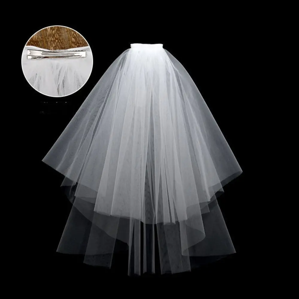 Temperament Flower Bridal Veil Bow Ribbon Bride Head Gauze Double Layer Pearl Wedding Gauze Women