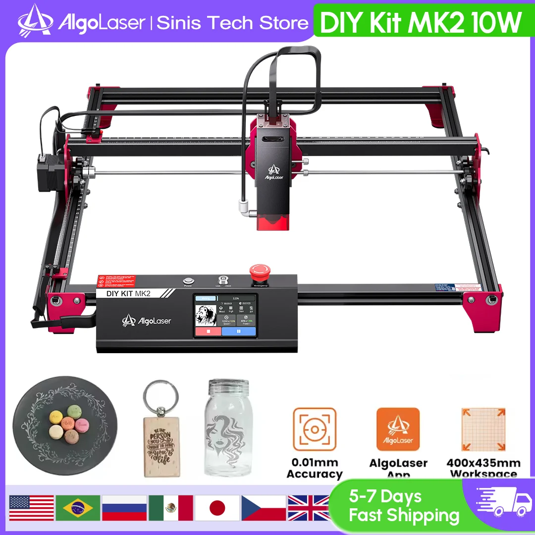 Algolaser Brand 10W Laser Engraver Cutter with Touch Screen Wifi Offline APP Control 40*40cm Large Size Woodworking DIY Kit MK2