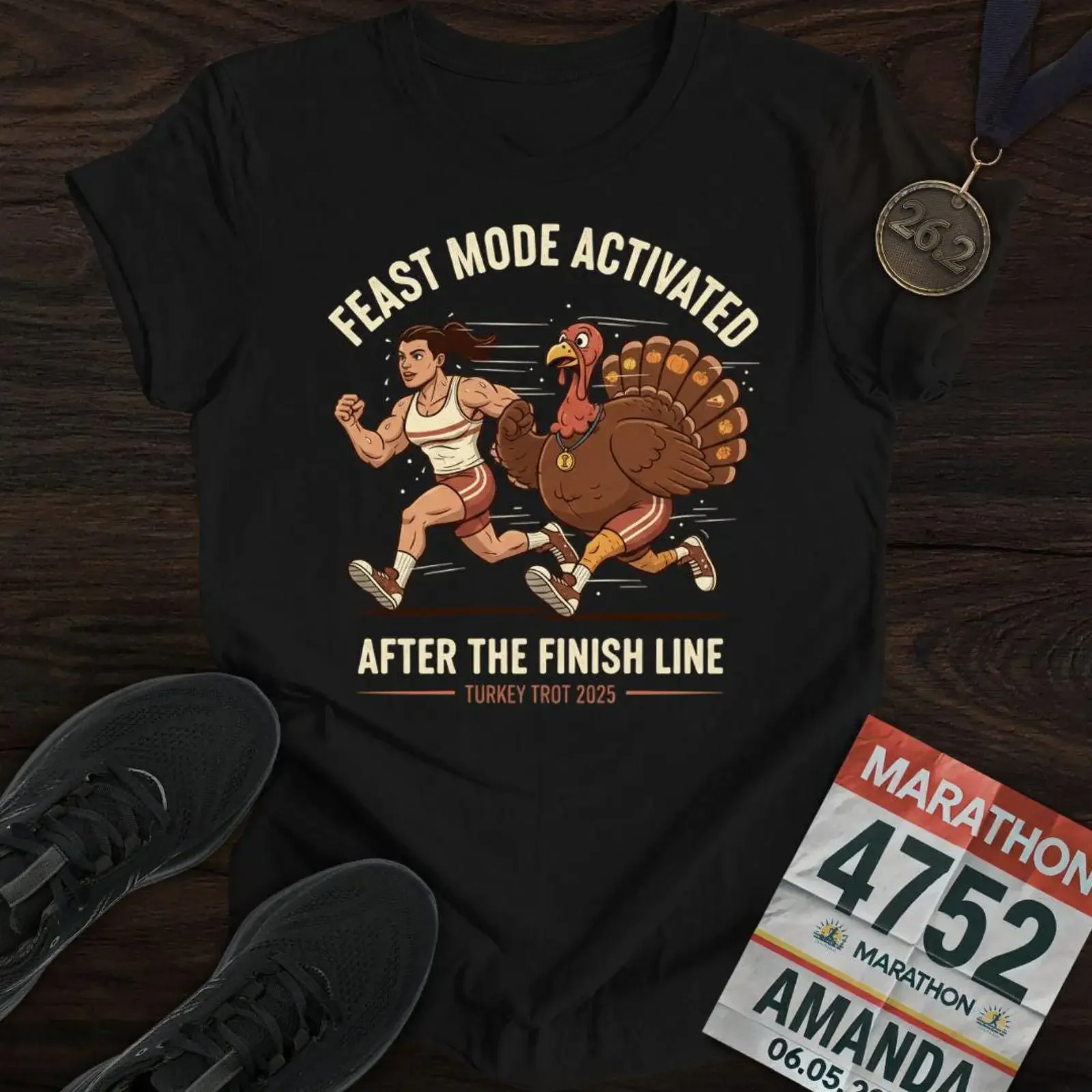 Feast Mode Activated After The Finish Line Turkey Trot 2025 T Shirt Funny Thanksgiving Marathon Runner  vintage Washed fashion