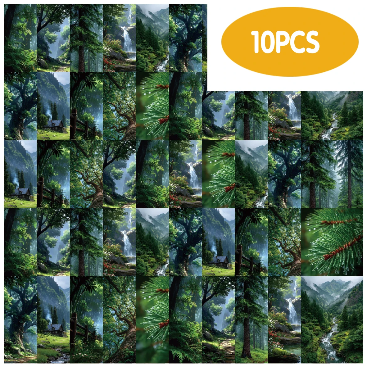 Etori Life Tranquil Forest 10 Blatt handbemalte Aufkleber mit Waldmotiv, Tagebuchmaterialien für eine heilende Atmosphäre, für Geschenkbox-Verpackungen, Raumdekoration, handgemachtes