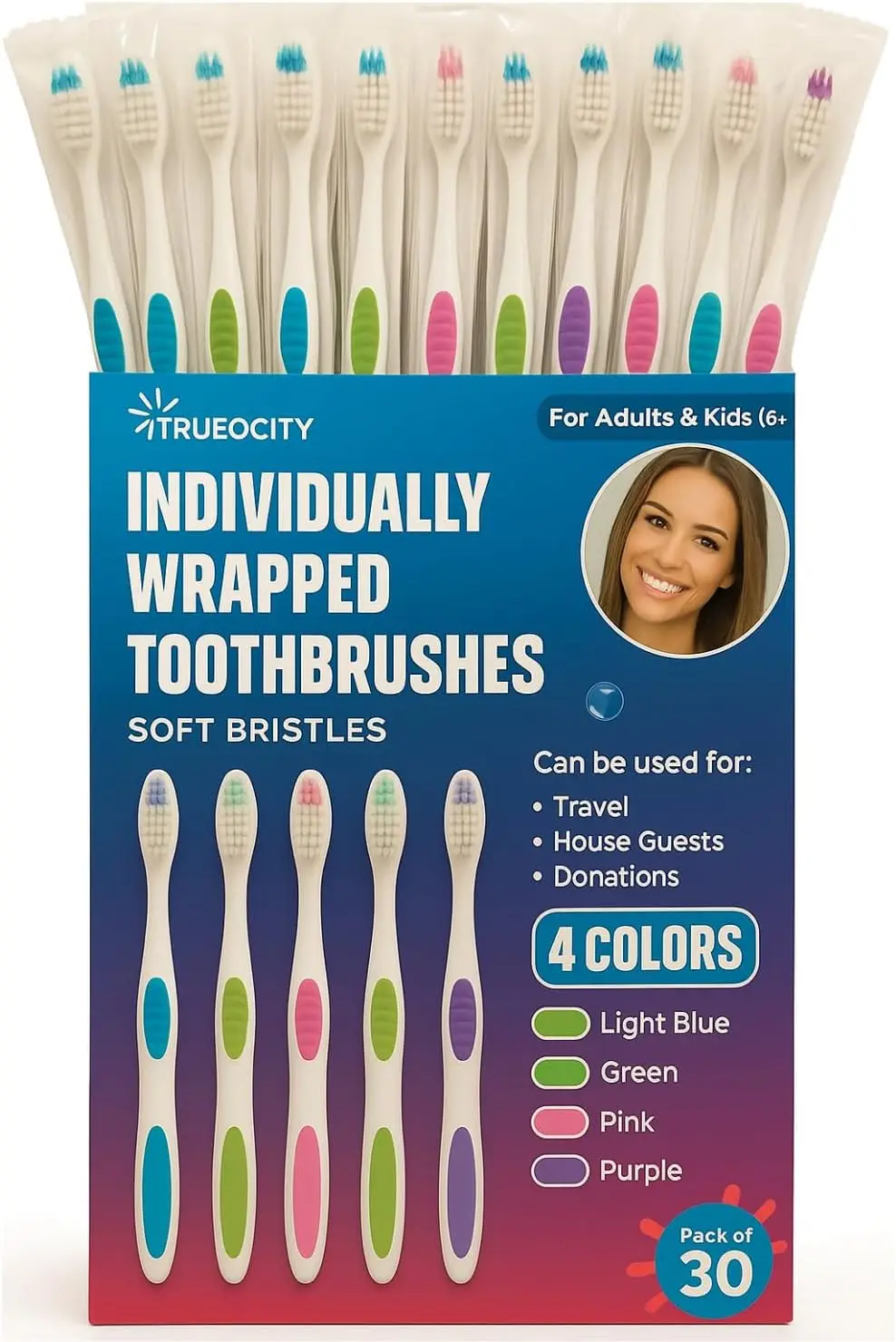 

Набор из 30 зубных щеток с мягкой щетиной, разноцветные, для взрослых, для путешествий и оптового использования, одноразовые средства для ухода за полостью рта