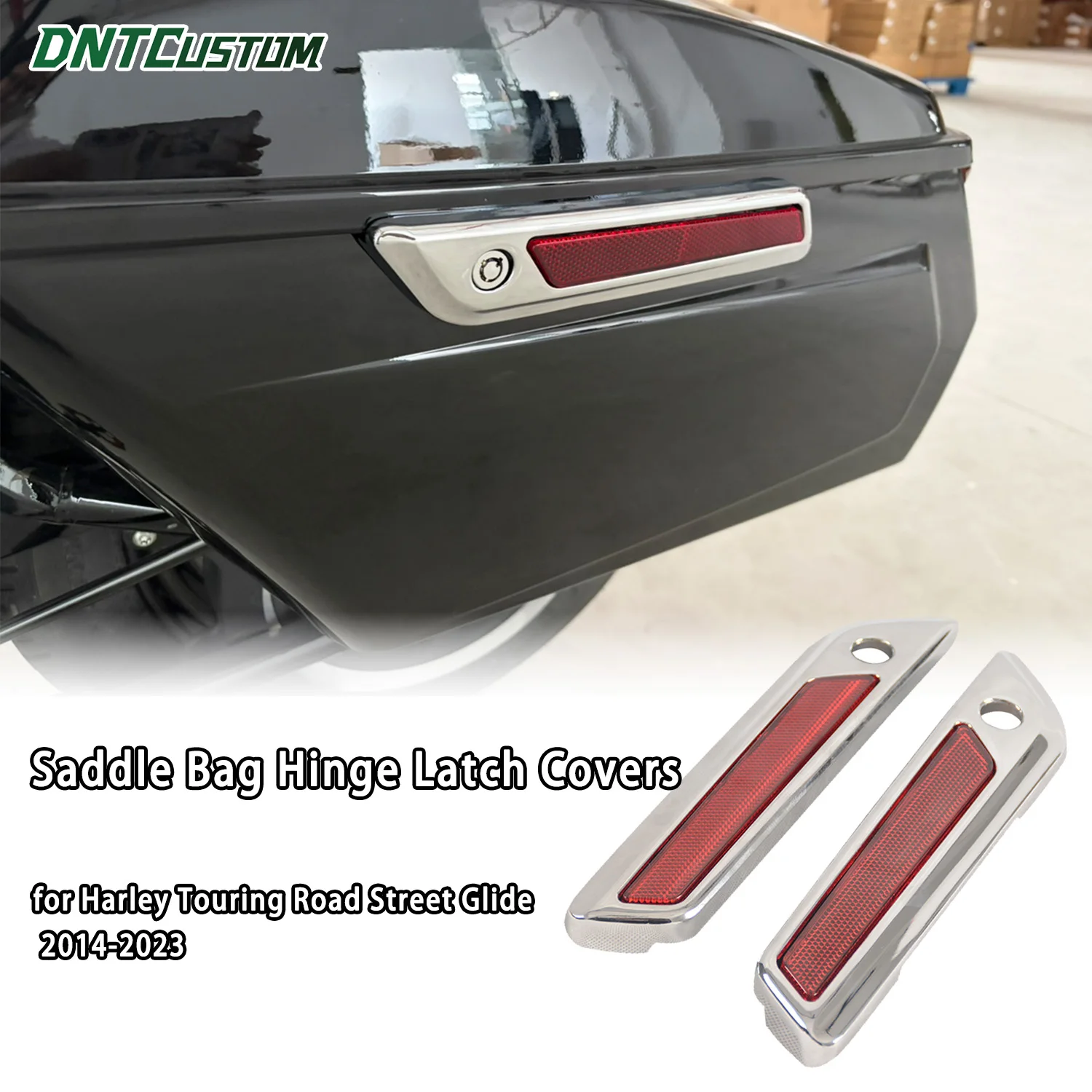 

DNTCUSTOM ABS Saddlebag Latch Covers Reflector for Harley Touring Road King Road Glide Street Glide 2014-2023 Motorcycle