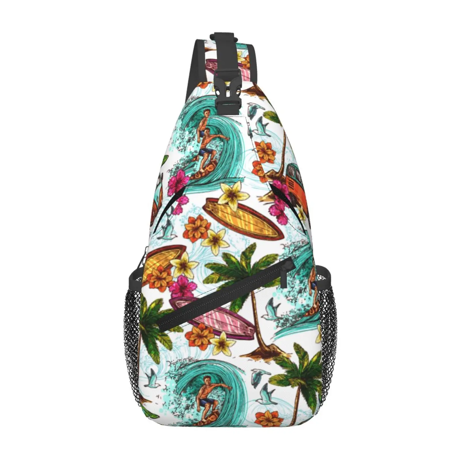 Casual Hawaiian Vacation Print Outdoor Sling Backpack Crossbody Chest Bag Daypack for Hiking Travel Unisex Chest Bag Daypack