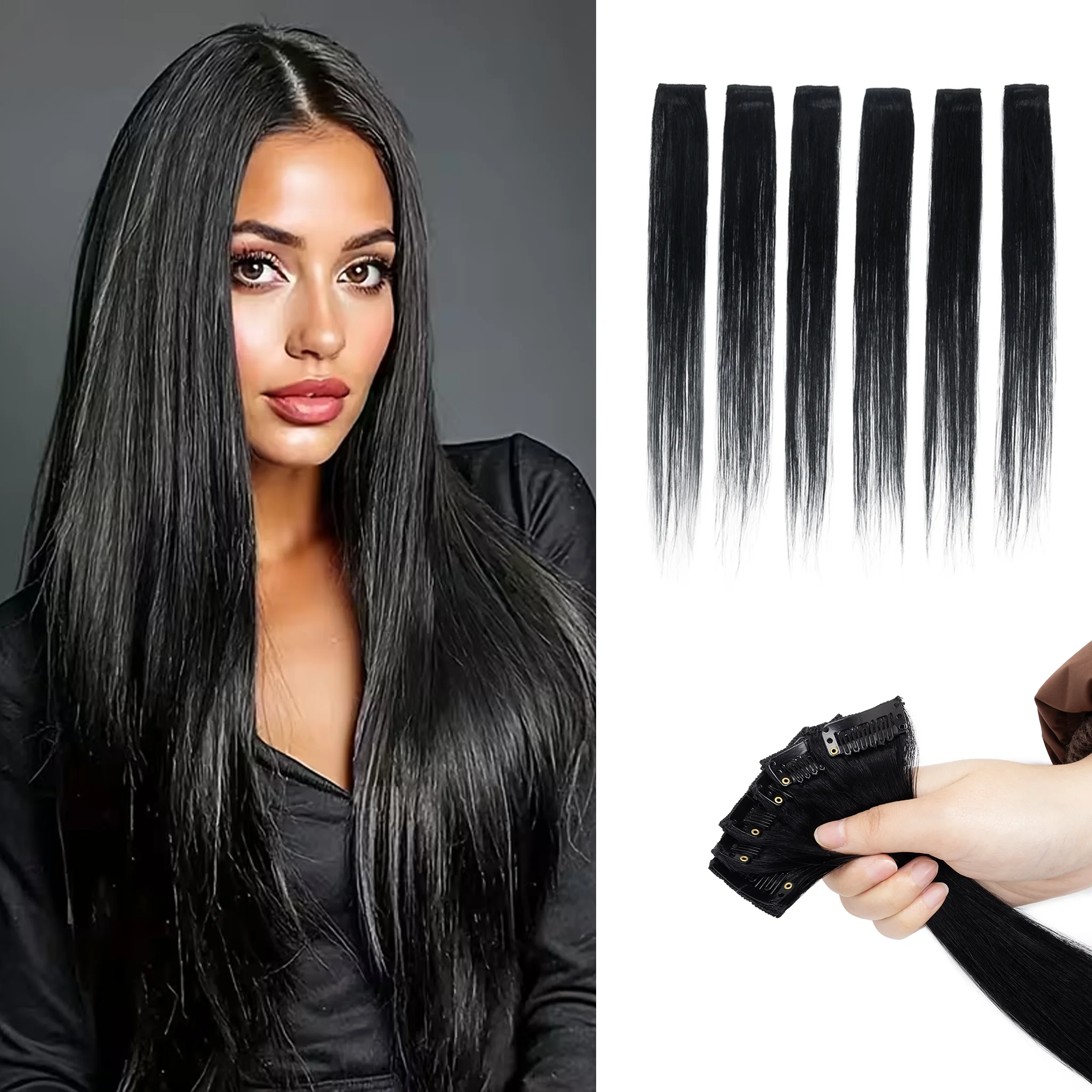 6pcs Clip-In Hair Extensions Long Straight Hairpieces Heat-Resistant & Durable for Women Everyday Styling Versatile Hairpiece