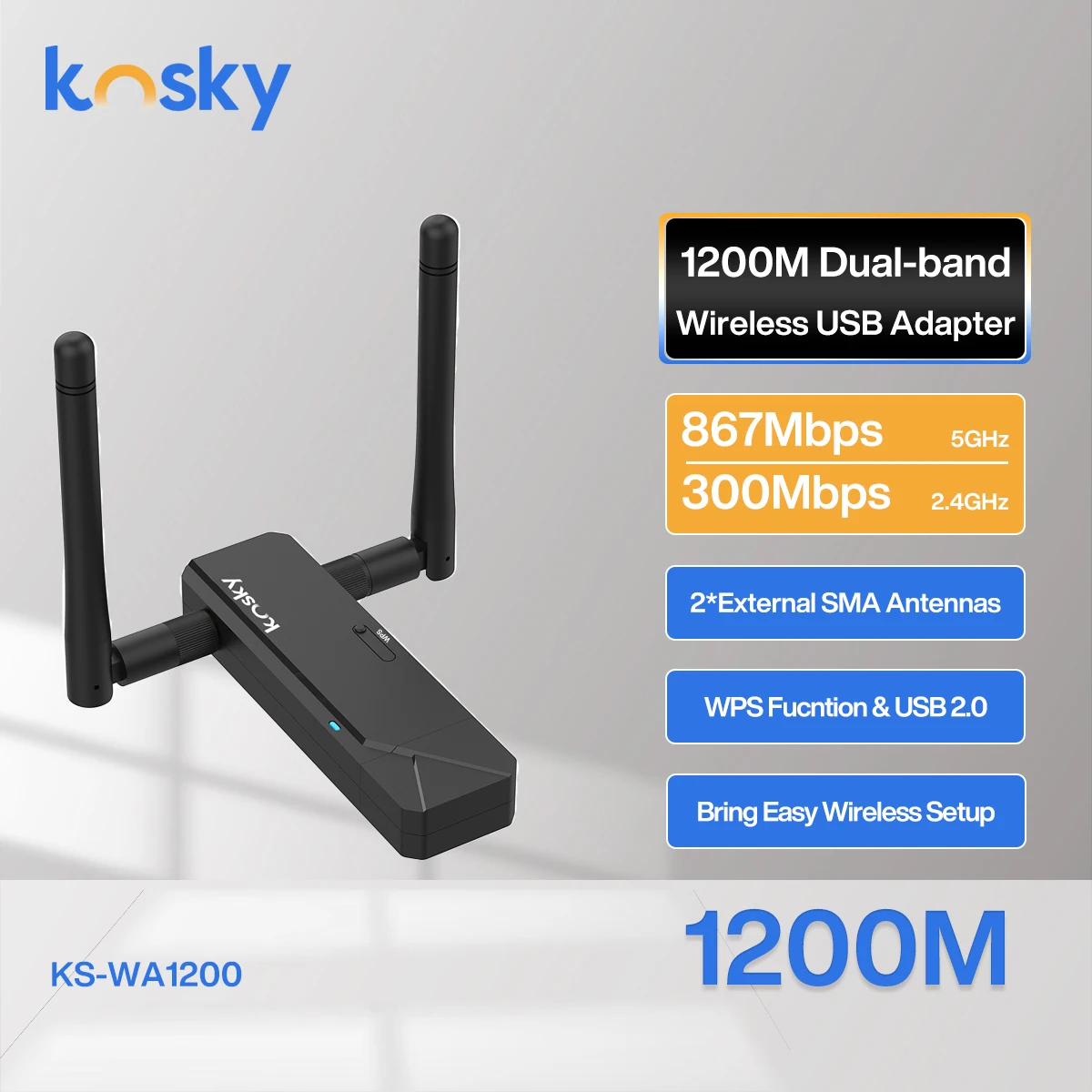 

Wireless USB Wifi Adapter WiFi 5 Daul-band 1200Mbps 802.11ac 2.4GHz&5.8GHz USB2.0 Boost Your Internet Speed with 1200Mbps