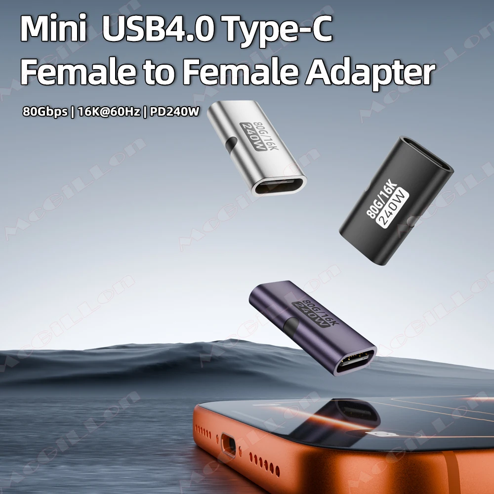 USB4 240W PD USB C Female to Female Adapter 80Gbps High-Speed 16K 60Hz Video for Thunderbolt 4/3 MacBook Pro Air iPad USB-C HUB