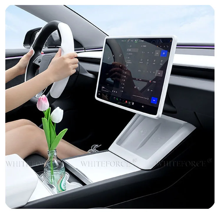 Für Mittelkonsole Kabellose Ladevorrichtung Trim Tesla Model 3 Highland & Model Y Juniper, Alcantara/ABS Material Innenraumschutz – Detail 7