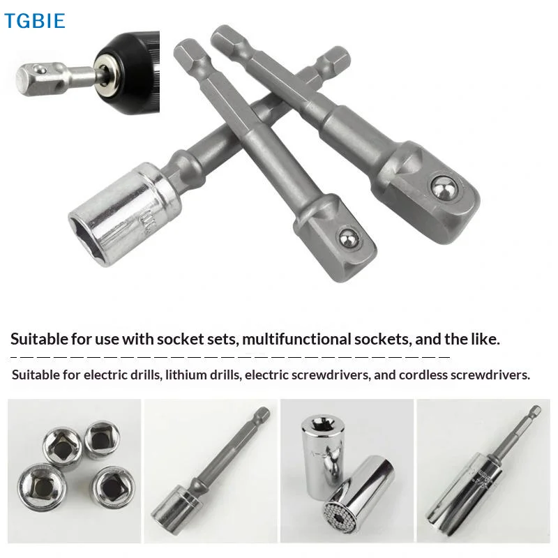 [TL]【TL】1/3Pcs Power Tools Chrome Vanadium Steel Socket Adapter Seth EX Shank To 1/4 