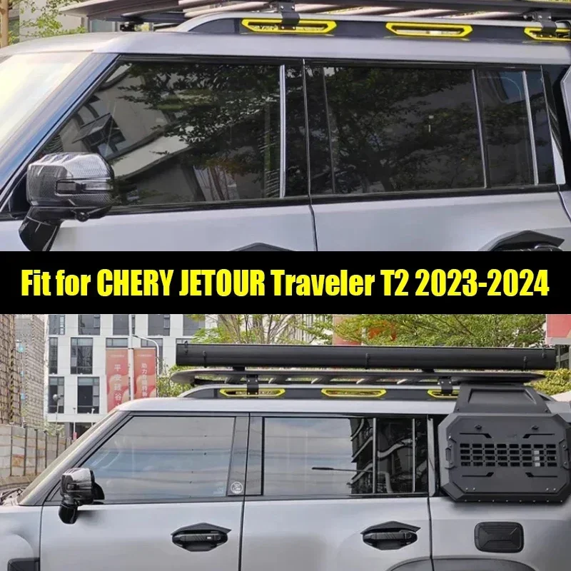 New! Car Window Trim Strips Fit for Jetour Traveller T2 2023 2024 Center Pillar Body Stickers Black Warrior Auto Exterior Trim P