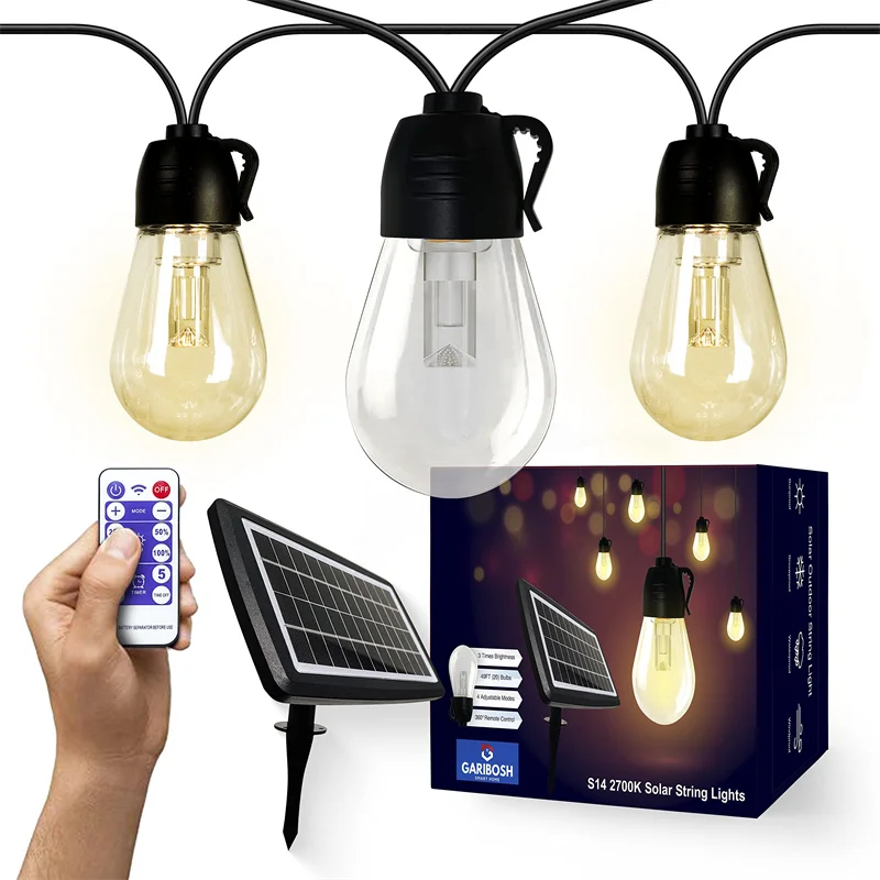 

50ft 20 Bulbs Solar Outdoor Lights S14 Fairy String Light Christmas Garland Waterproof Edison LED Light Patio Garden Party Decor