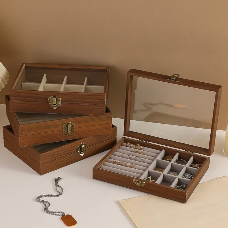 Portable Jewelry Storage Box Retro Earring Display Boxes Large Capacity Ring Packaging Case Luxury Jewelry Organizer Cases