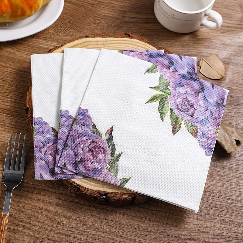 

20pcs/pack 33x33cm Purple Flower Decoupage Dinner Napkin Paper Table Disposable Tissue Wedding Party Decoration