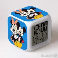 Cartoon Mickey Mouse Minnie Donald Duck Alarm Clock Creative Student 8x8x8cm LED Cube Colorful Light Display Time Week Month