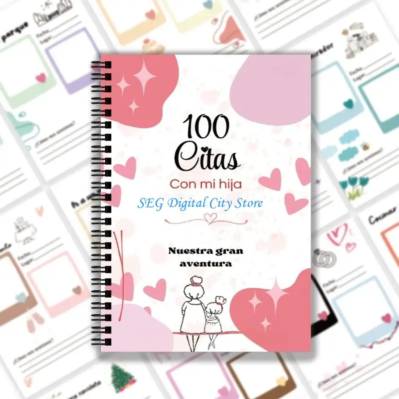 U75B Spanish Mother Daughter Date Activity Notebook Twin Coil Binding Memory Journal With 100 Engaging Activity for Writing