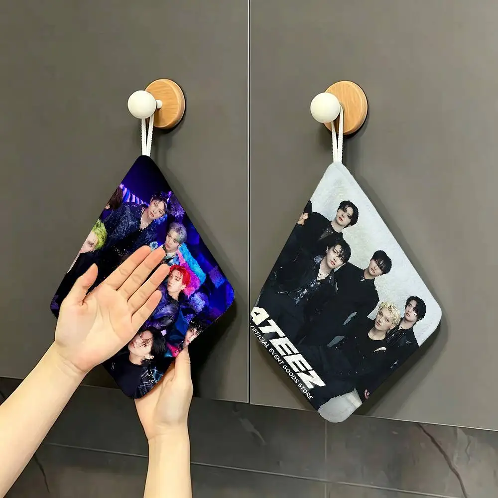 singer Korean KPOP A-ATEEZ group Hanging Kitchen Towel, Polyester Cotton Material, Multipurpose Hand Wiping Towel for Family