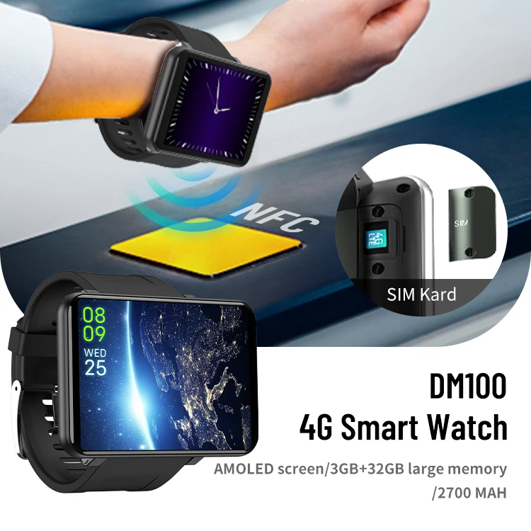 New Arrival DM100 Smartwatch 2.86 Inch Android 7.1 Larger Big Screen Smart Watch 4G 5G GPS Wifi Smart Watch with simcard Camera