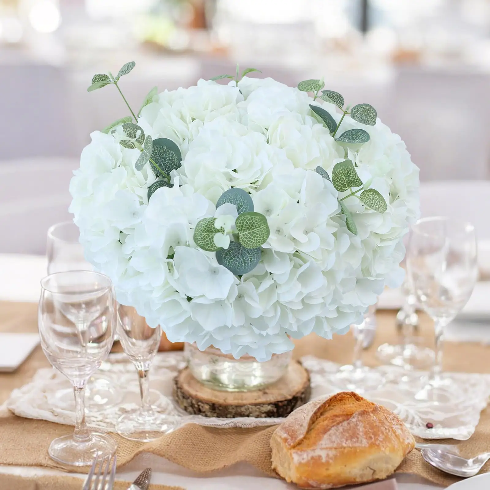 6PCS Künstliche Hortensien Blumen mit Stiel Gefälschte Hortensien Blume DIY Floral Hochzeit Mittelstücke Home Party Tisch Dekoration – Detail 5