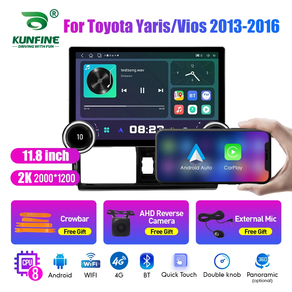 

11.8 Inch 2K Double Knobs 2 Din Car Radio For Yaris Vios 2013-2016 Car Radio DVD Multimedia Video Player Android Auto Carplay