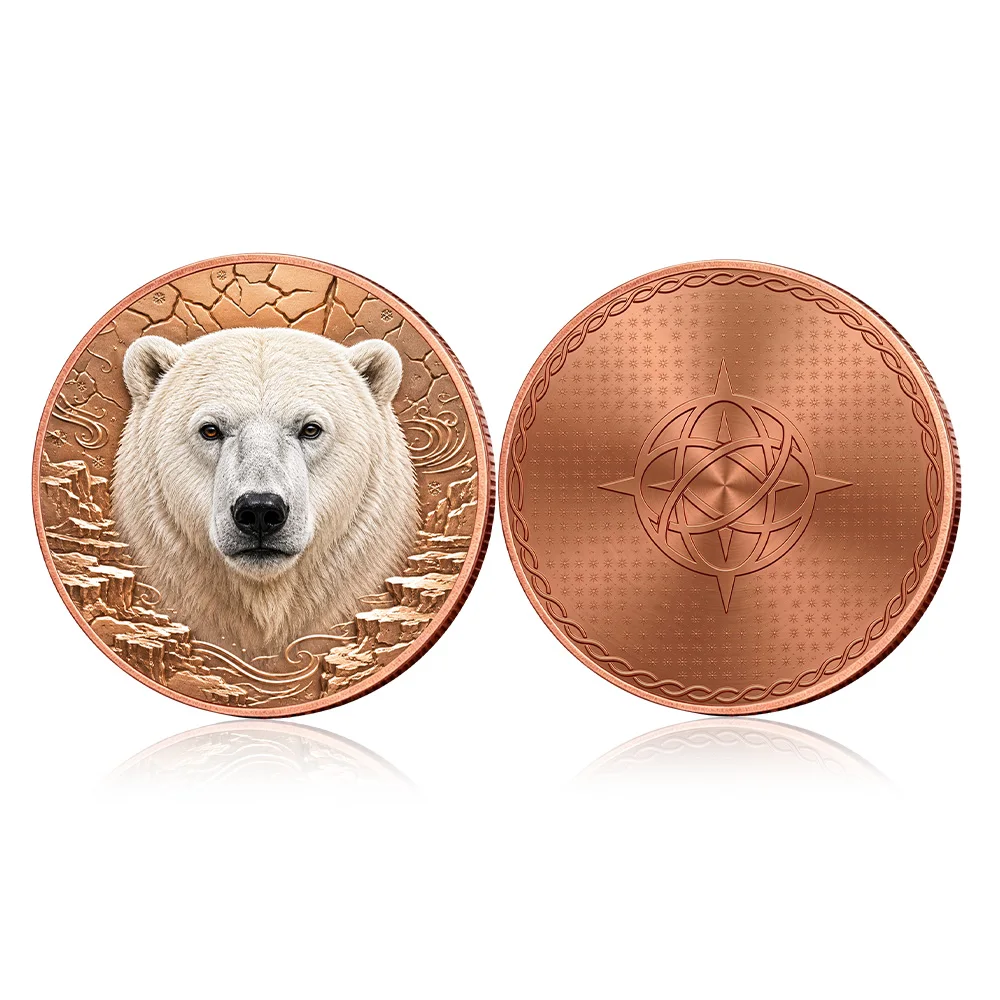 1oz .999 Fine Copper Round Polar Bear Big White Bear Colorized High Relief Astrolabe Back Endangered Species Nature Lover Gift