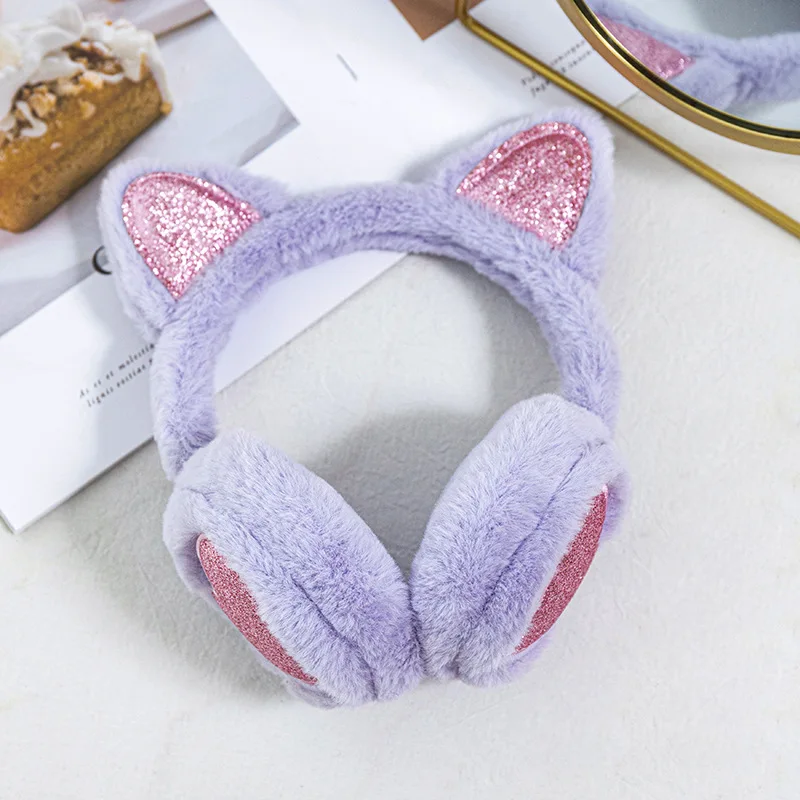 Plush Winter Warm Ear Earmuffs Glitter Cat Ear Warmers Heart Fur Hang Ear Cover for Women Girl Earflap Cold Protection Ear Muffs