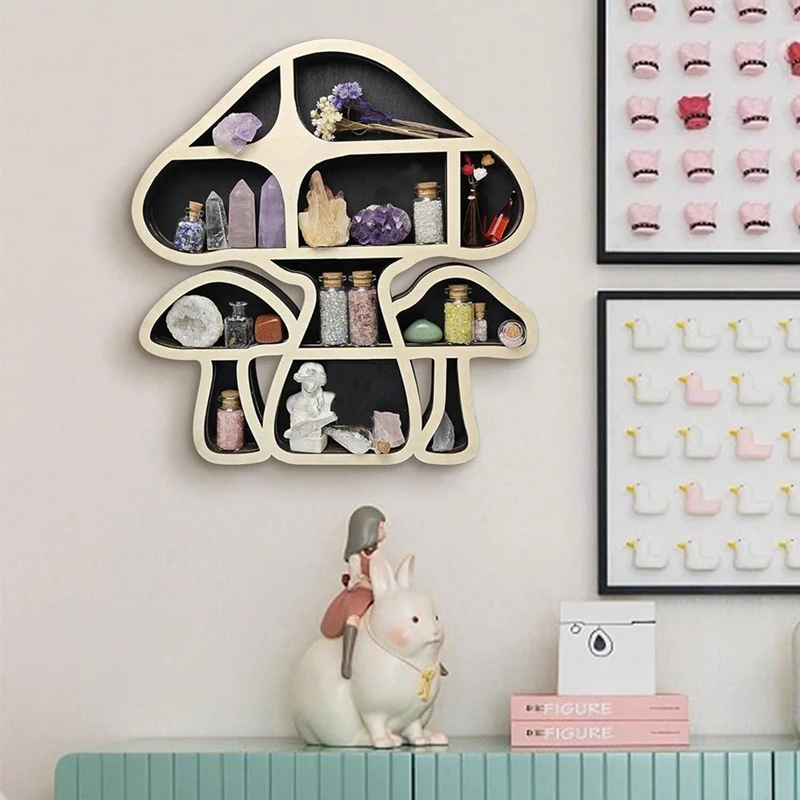 Mushroom-Shaped Shelf Multi-Layer Storage Rack Wall Decoration Pendant Wooden Craft Crystal Stone Storage Rack