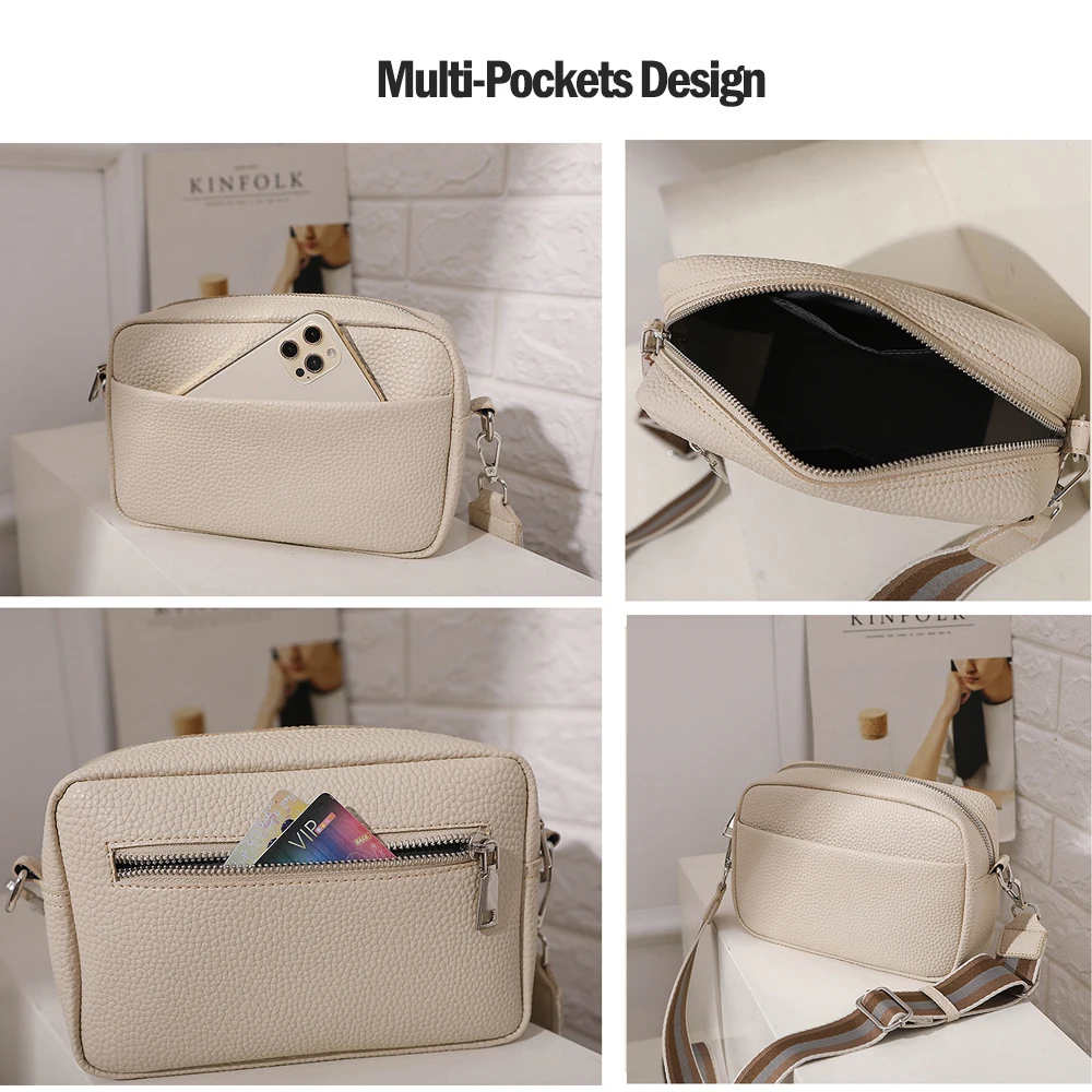 Casual Women Shoulder Bag PU Leather Crossbody Bag Female Small Purse Versatile Ladies Sling Bag Zipper Square Pillow Bag