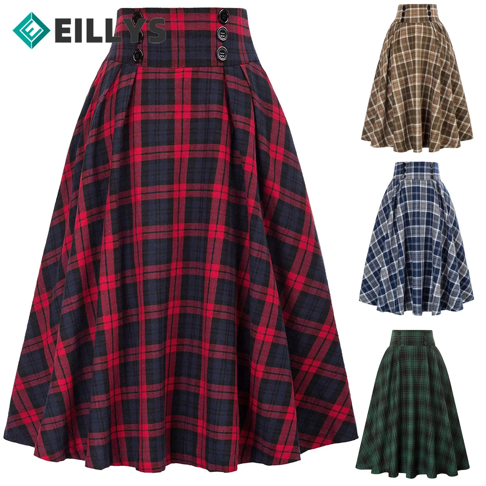 

Vintage Women Pleated Knee Length Skirt Ladies High Waist Plaid Skirts Girl Dance Pleated Skirt Sexy A Line Harajuku Japan Skirt