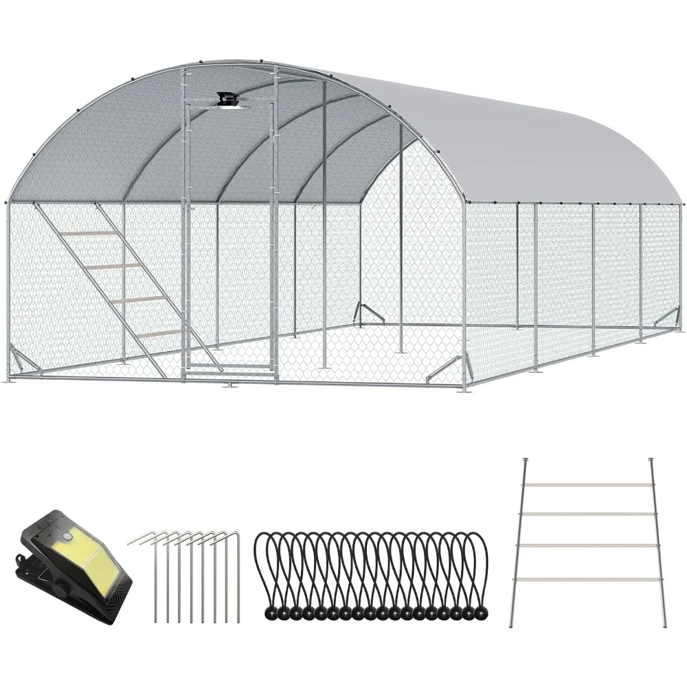 

Chicken Coop Large Metal Chicken Run with Full-Top Waterproof Cover, Chicken House for 32/40 Chickens, Poultry Cage with Solar
