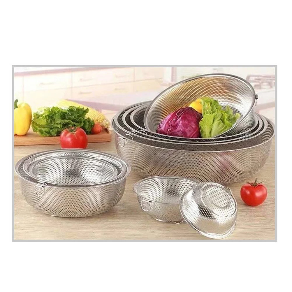 Stainless Steel Storage Basket Fruit and Vegetable Drain Rice Washing Machine Kitchen