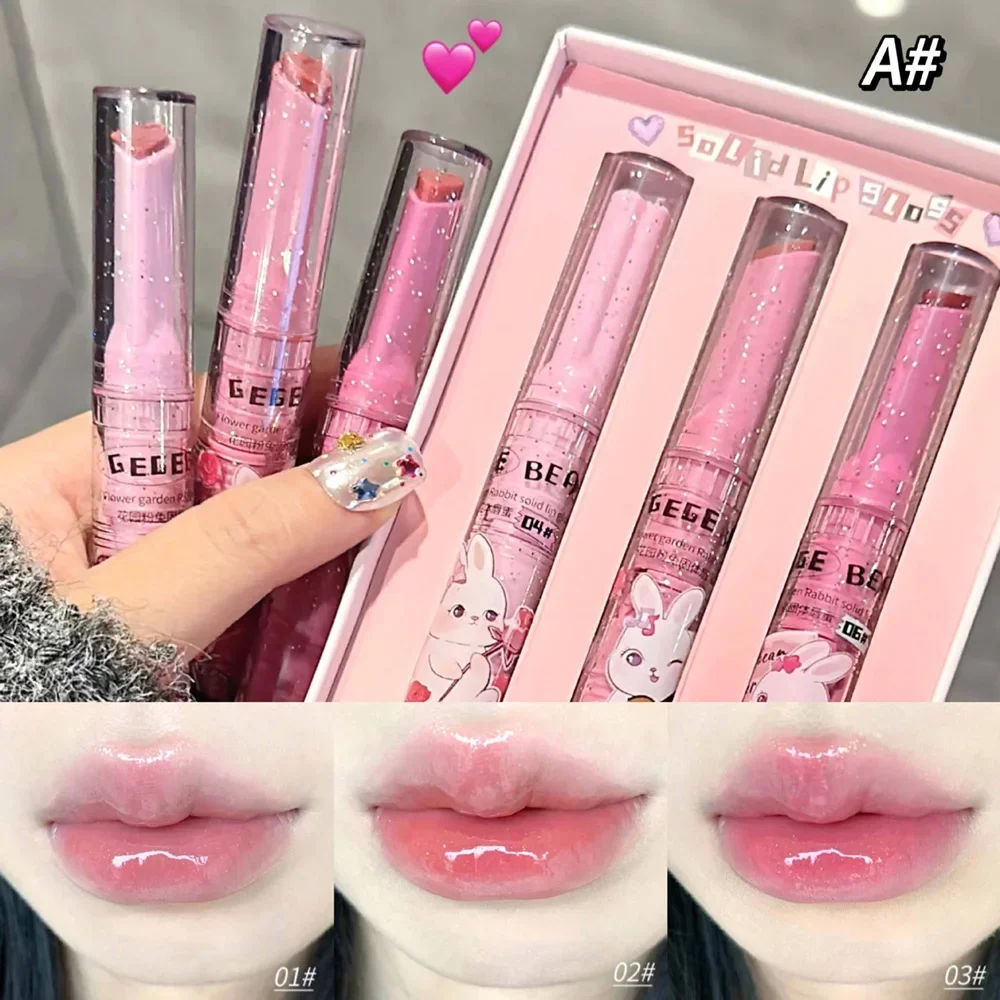 Solid Lip Gloss Gege Bear Garden Pink Rabbit Moisturizing Watery Colored Lip Balm Tender Lipstick Set