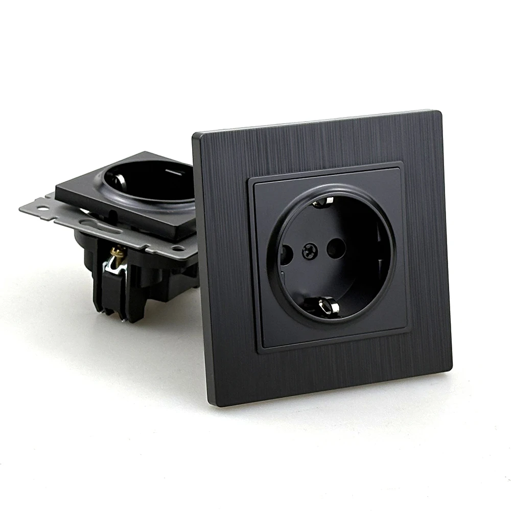 Wallpad EU Russian Standard Wall Light Switch Electrical Socket Schuko 20W Type C USB Charge Port Black Brushed Panel Q7 Series