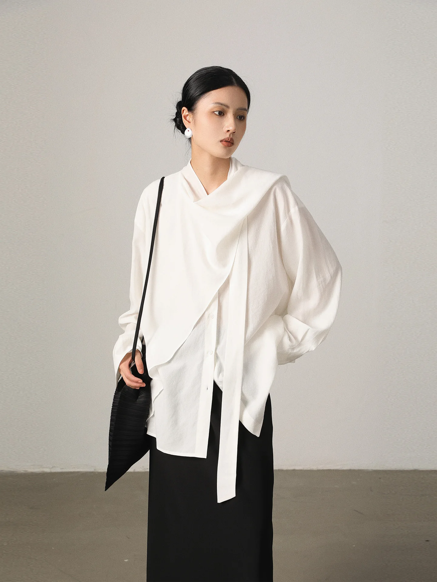 

Vimore Женская длинная рубашка свободного покроя Long Sve Цельный дизайн с драпированным воротником Дышащая удобная повседневная мода