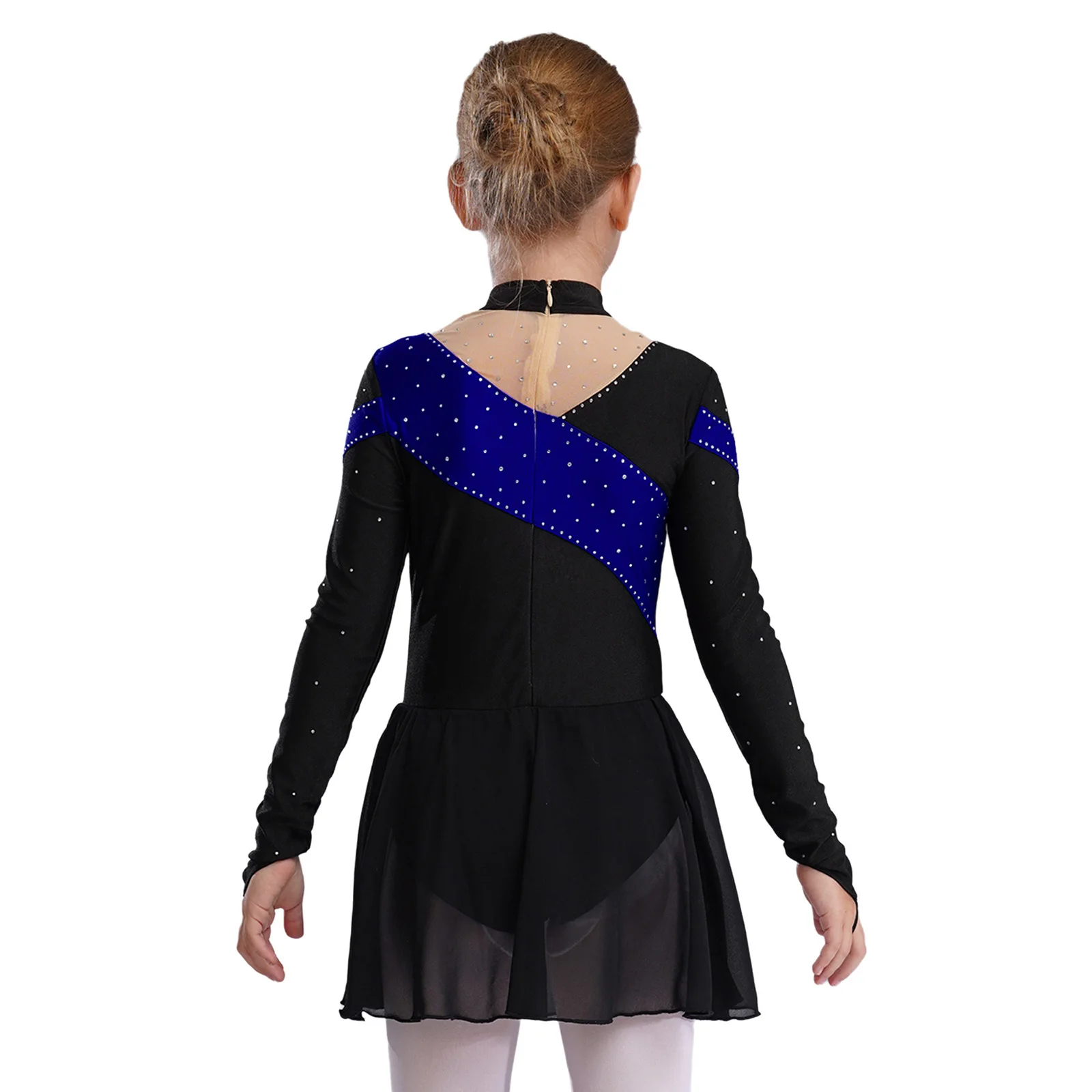 Figure Skating Dress for Kids Girls Long Sleeve Ballet Lyrical Dance Rhythmic Gymnastics Leotard Stage Performance Dancewear