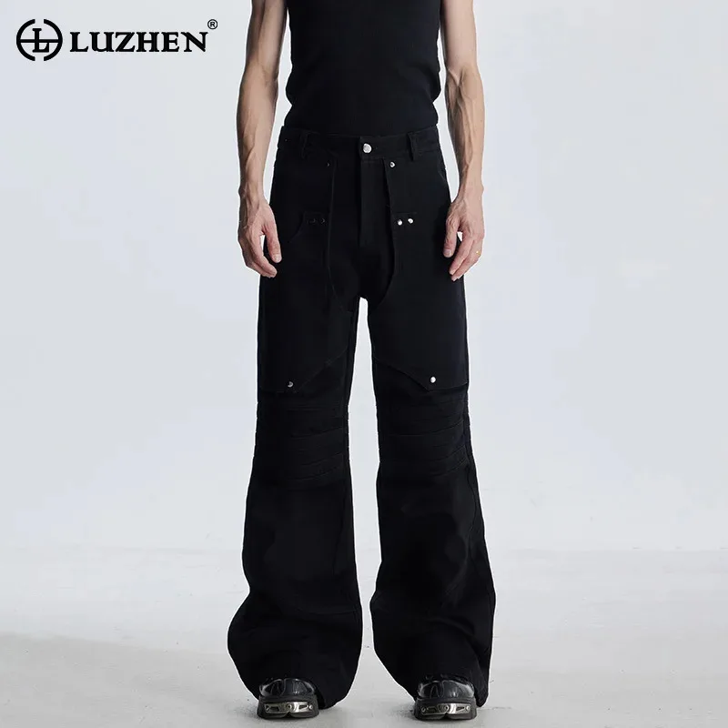 

LUZHEN Original Rivet Metal Decorate Patchwork Design Streetwear Men's 2025 New Solid Color Straight Jeans Casual Pants JY3850