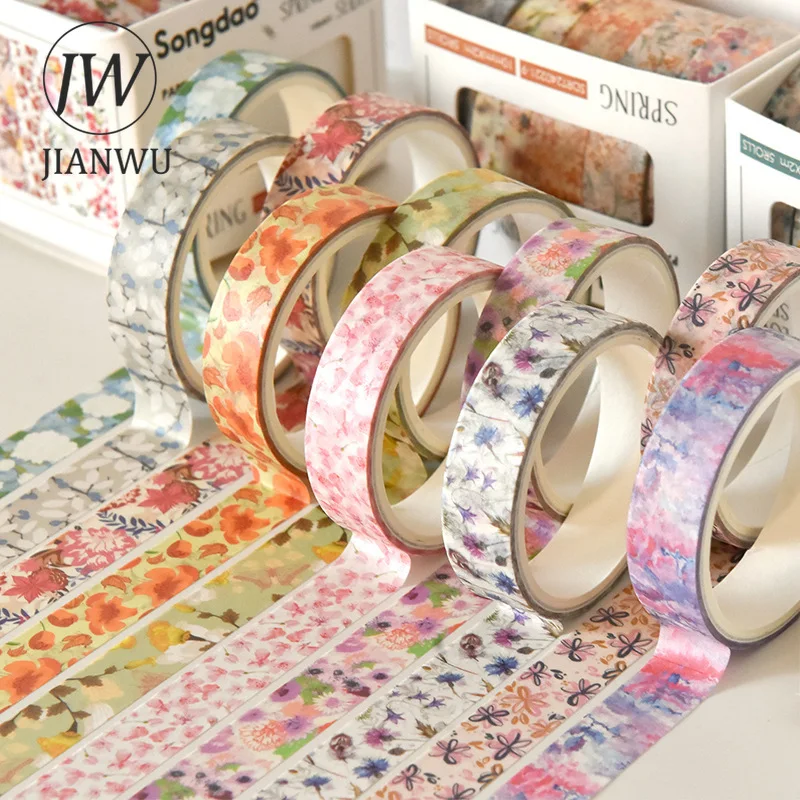 JIANWU 5 Rolls/set Spring Flower Romantic Series Vintage Plant Landscape Material Collage Washi Tape Creative Journal Stationery