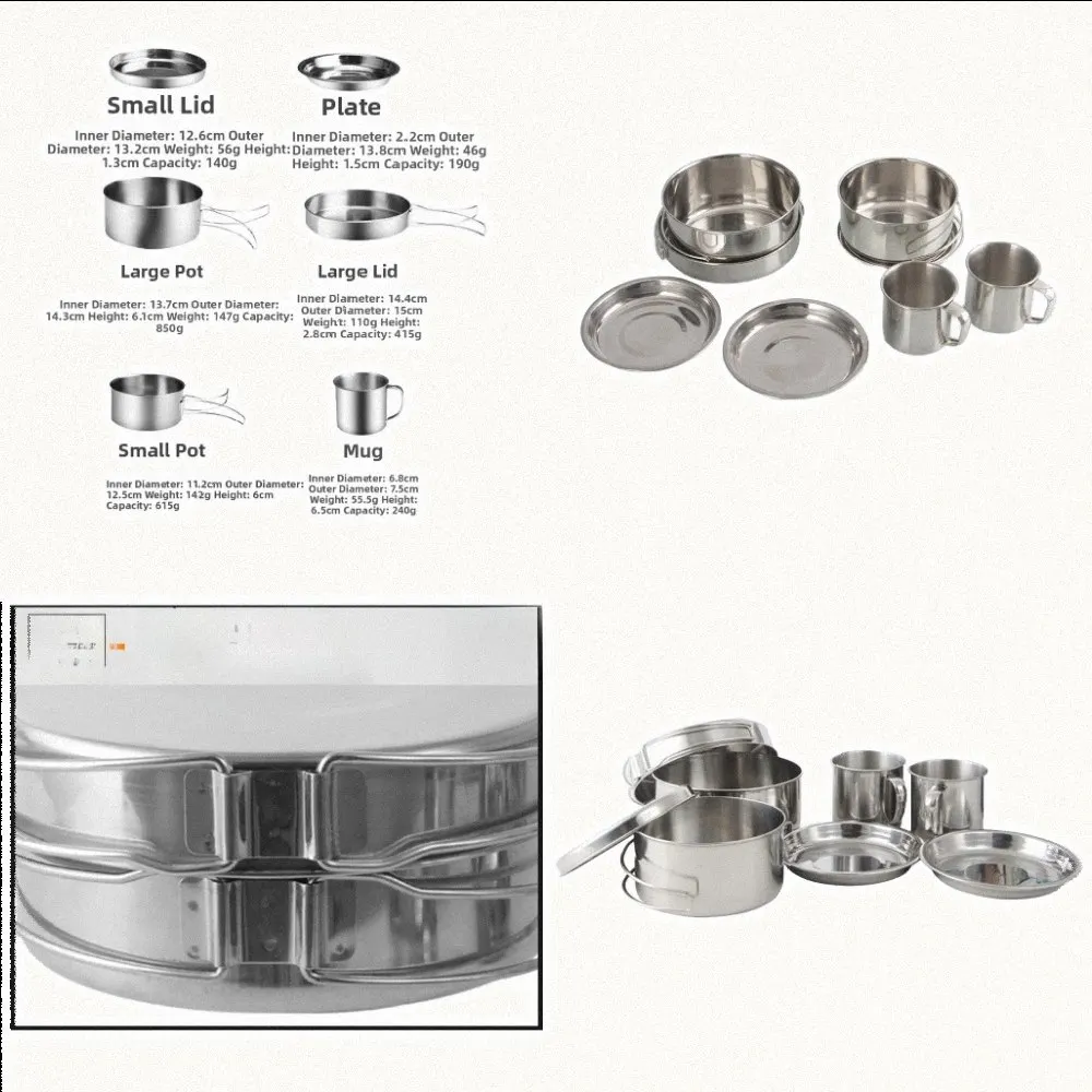 Compact Stainless Steel Outdoor Cookware Set with Foldable Components for Easy Transport and Storage on Adventure Trips