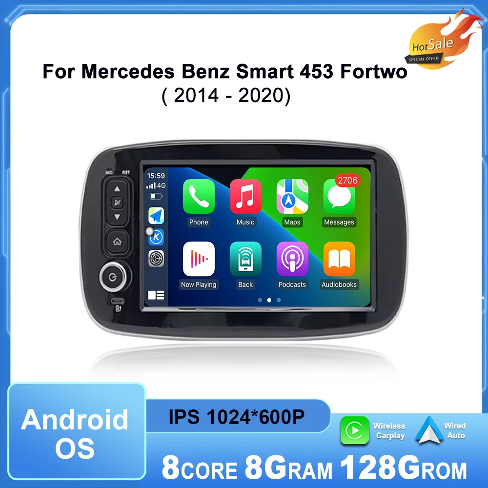 8 '' Android OS for Mercedes Benz Smart 453 Fortwo 2014 - 2020 Car Radio Multimedia Player Wireless Carplay GPS Navi DSP WiFi BT