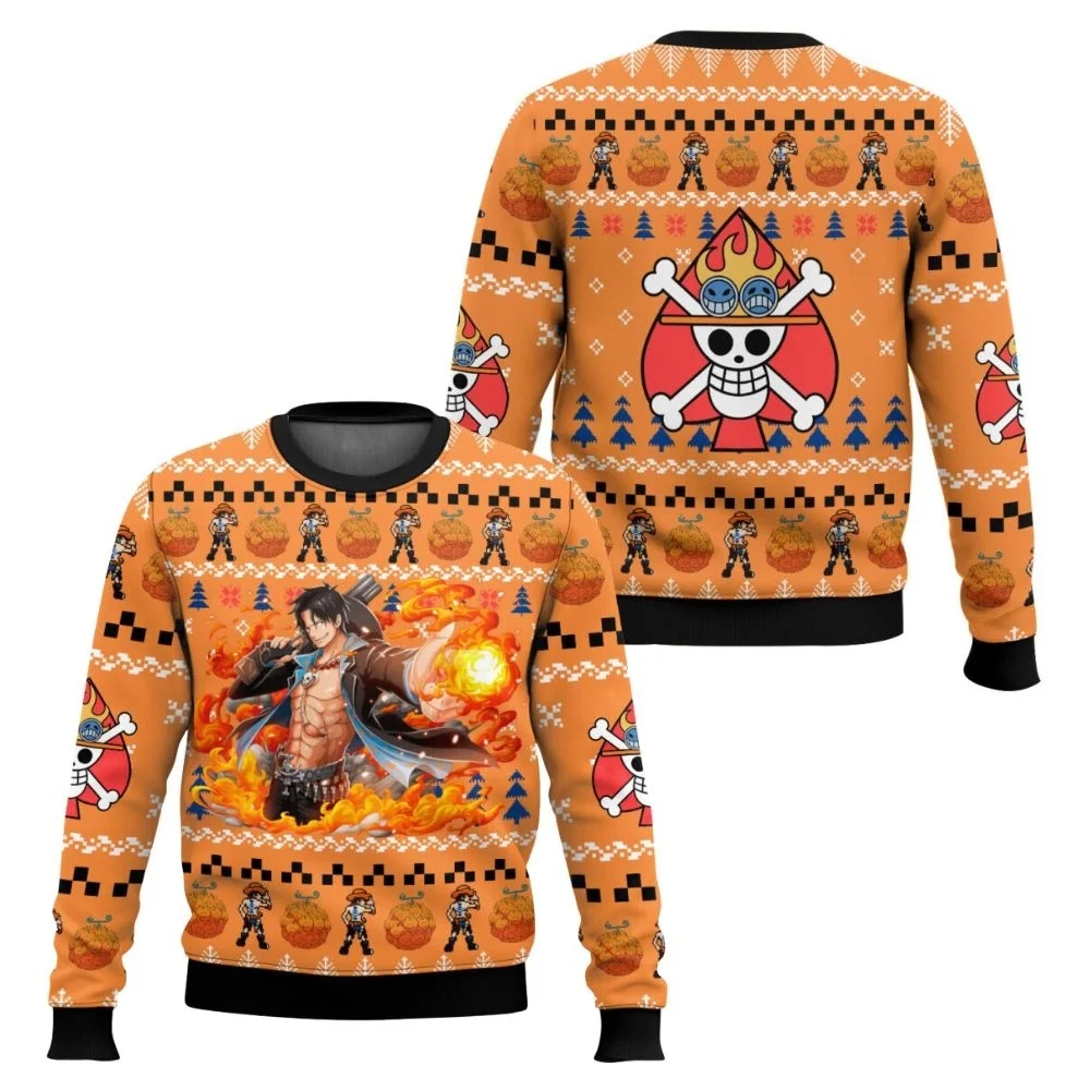 가을과 겨울 반다이 애니메이션 루피 솔론 요소 크리스마스 못생긴 옷 3D 프린트 성인 라운드 넥 후드 패션 의류