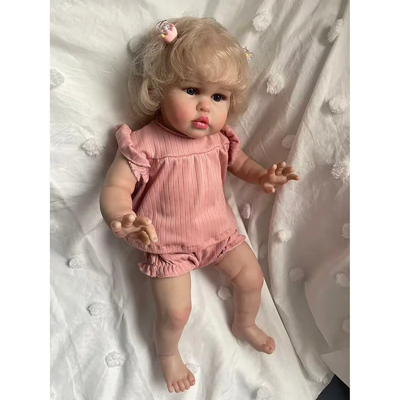 55CM  Blue Eyes Newborn Baby Doll Ellie Lifelike 3D Painted Skin with Visible Veins Multiple Layers Collectible Art Doll